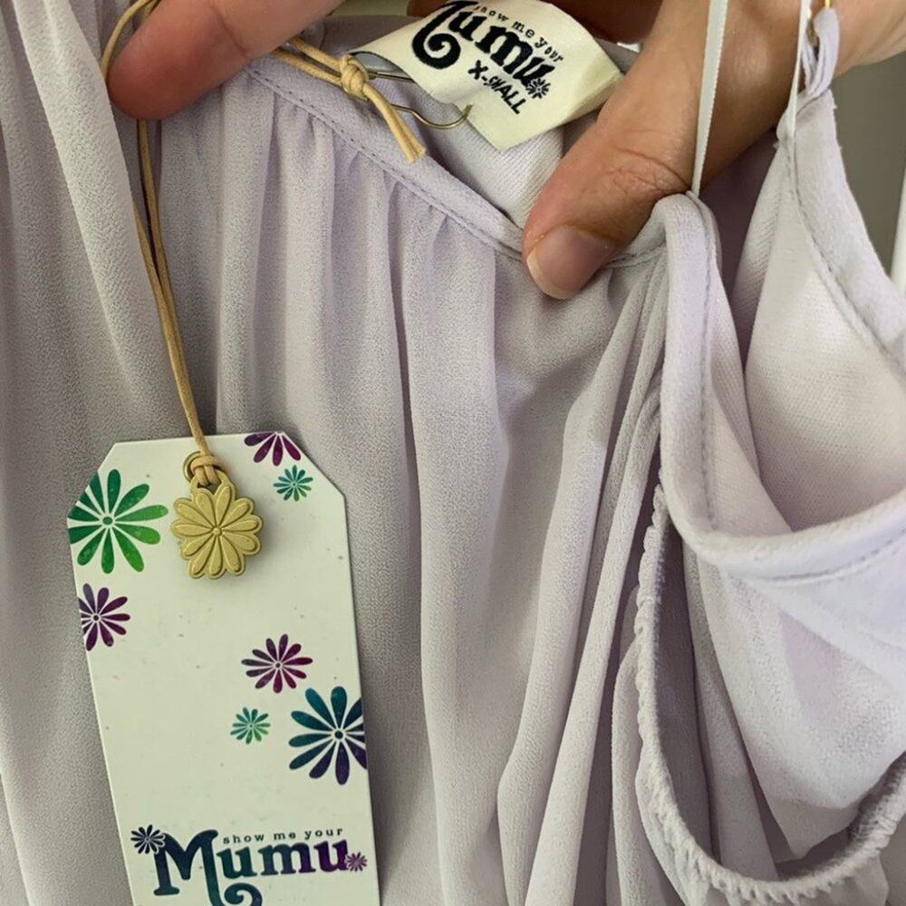 Show Me Your Mumu Rebecca Ruffle sleeve Maxi Dress lilac light purple XS NWT - Picture 7 of 9